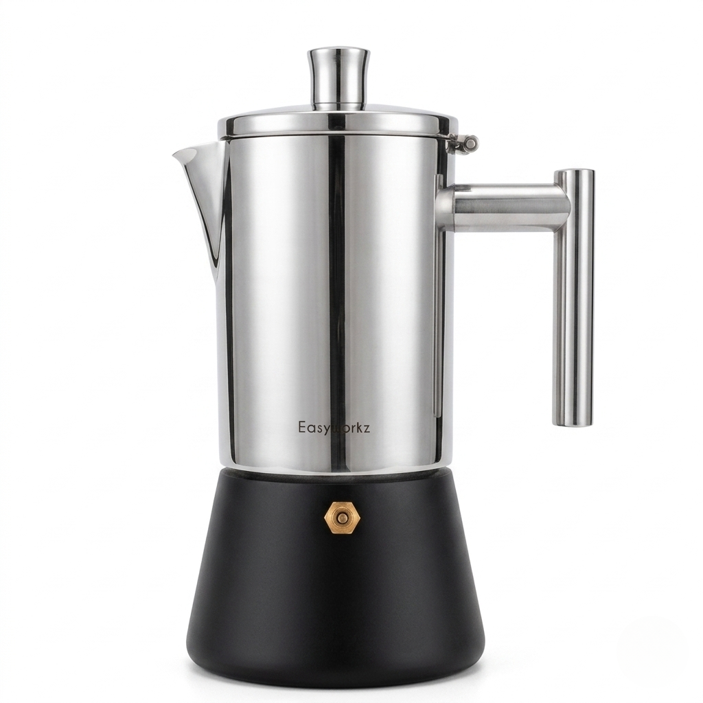Hudson & Jurgen – Italian Moka Pot | Premium Stainless Steel Espresso Maker with Heat-Resistant Handle | Versatile Brewing for Authentic Flavor