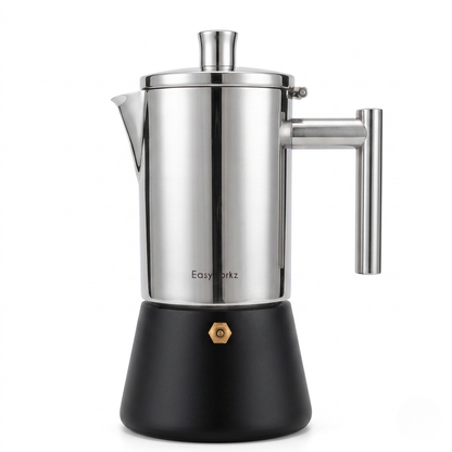 Hudson & Jurgen – Italian Moka Pot | Premium Stainless Steel Espresso Maker with Heat-Resistant Handle | Versatile Brewing for Authentic Flavor