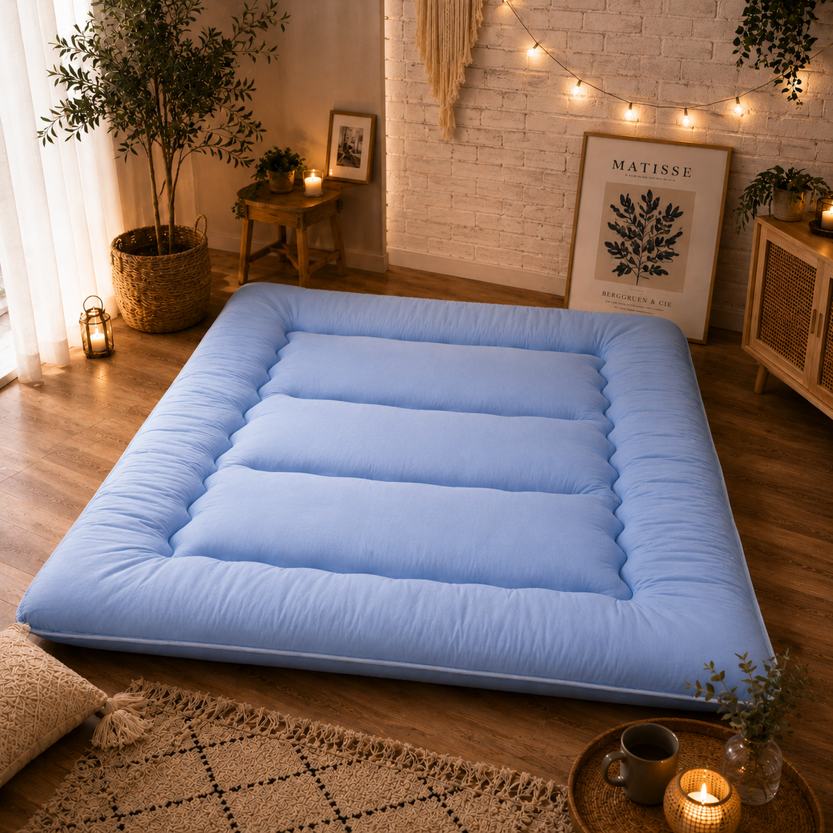 Hudson & Jurgen – Japans vloerbed, 4 Inch dik futonmatras, opvouwbare tatami-slaapmat, oprolbaar vloerbed voor volwassenen en kinderen