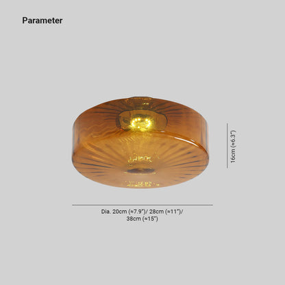 Moderne rund loftlampe i brun metal/glass til køkken/stue