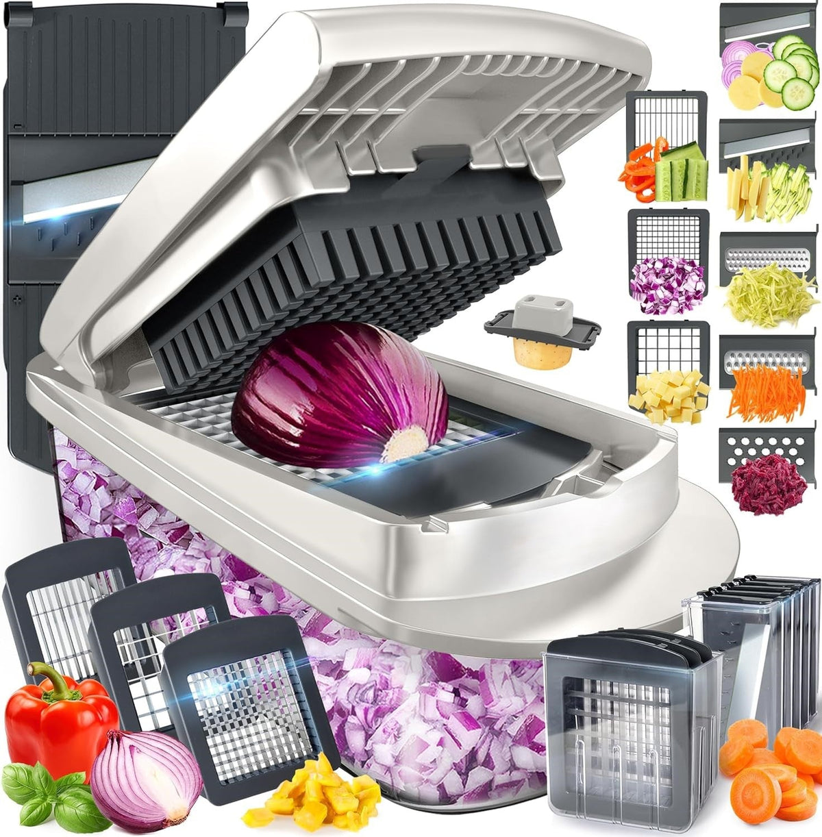 Hudson & Jurgen – 10-in-1 Vegetable Slicer with 8 Blades | Versatile Kitchen Tool for Quick Meal Prep