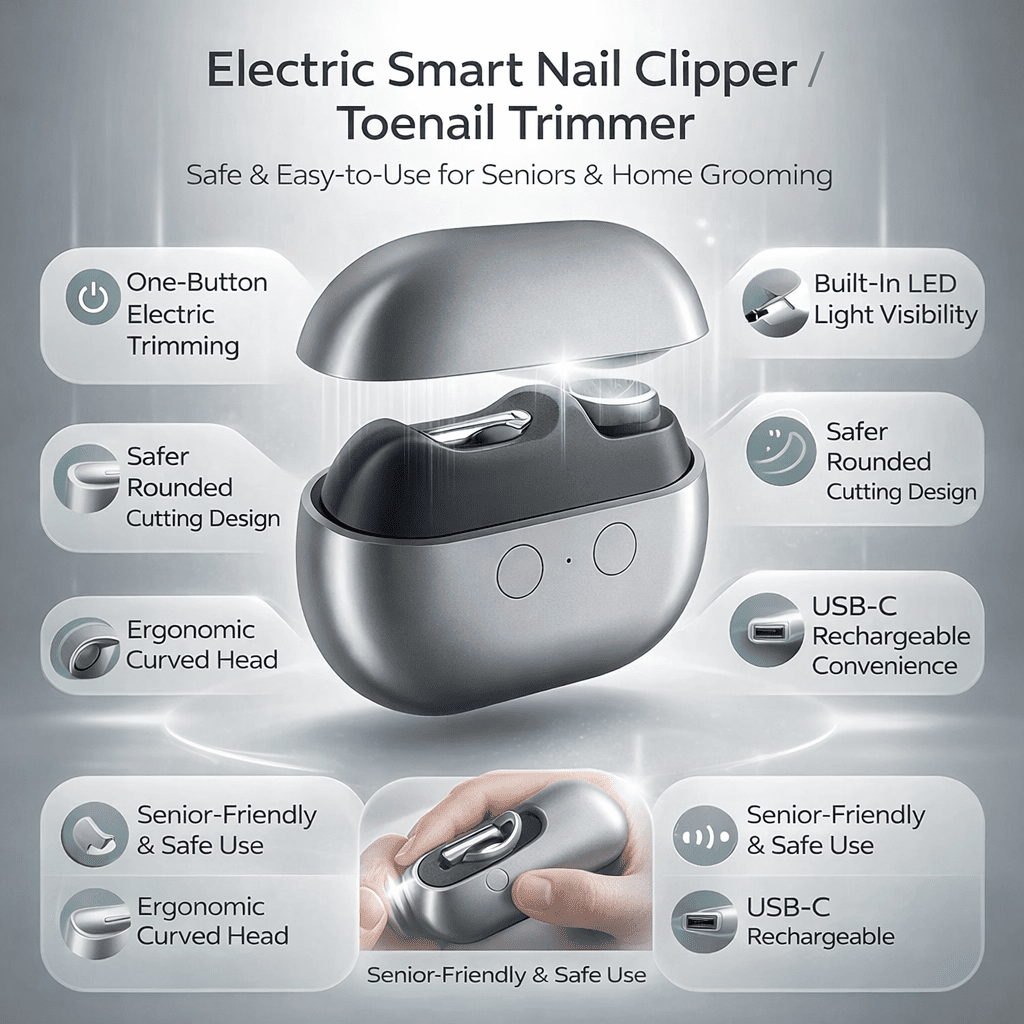 Hudson & Jurgen – Nagelverzorgingstrimmer | Oplaadbare elektrische nagelknipper met ledlampje | Ergonomisch ontwerp voor moeiteloze verzorging