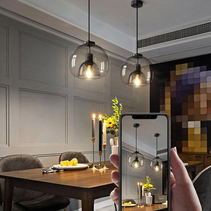 Minimalist Smoke Gray Light Hand-Blown Glass Dome Pendant Light