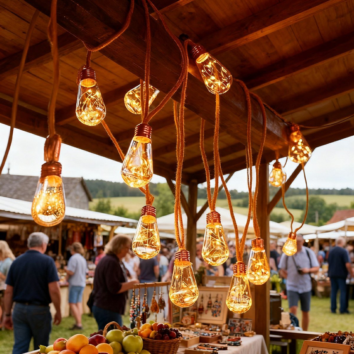 Hudson & Jurgen – Outdoor String Lights | Solar-Powered LED Bulbs with Hemp Rope Design | Warm White Light for Patios and Gardens