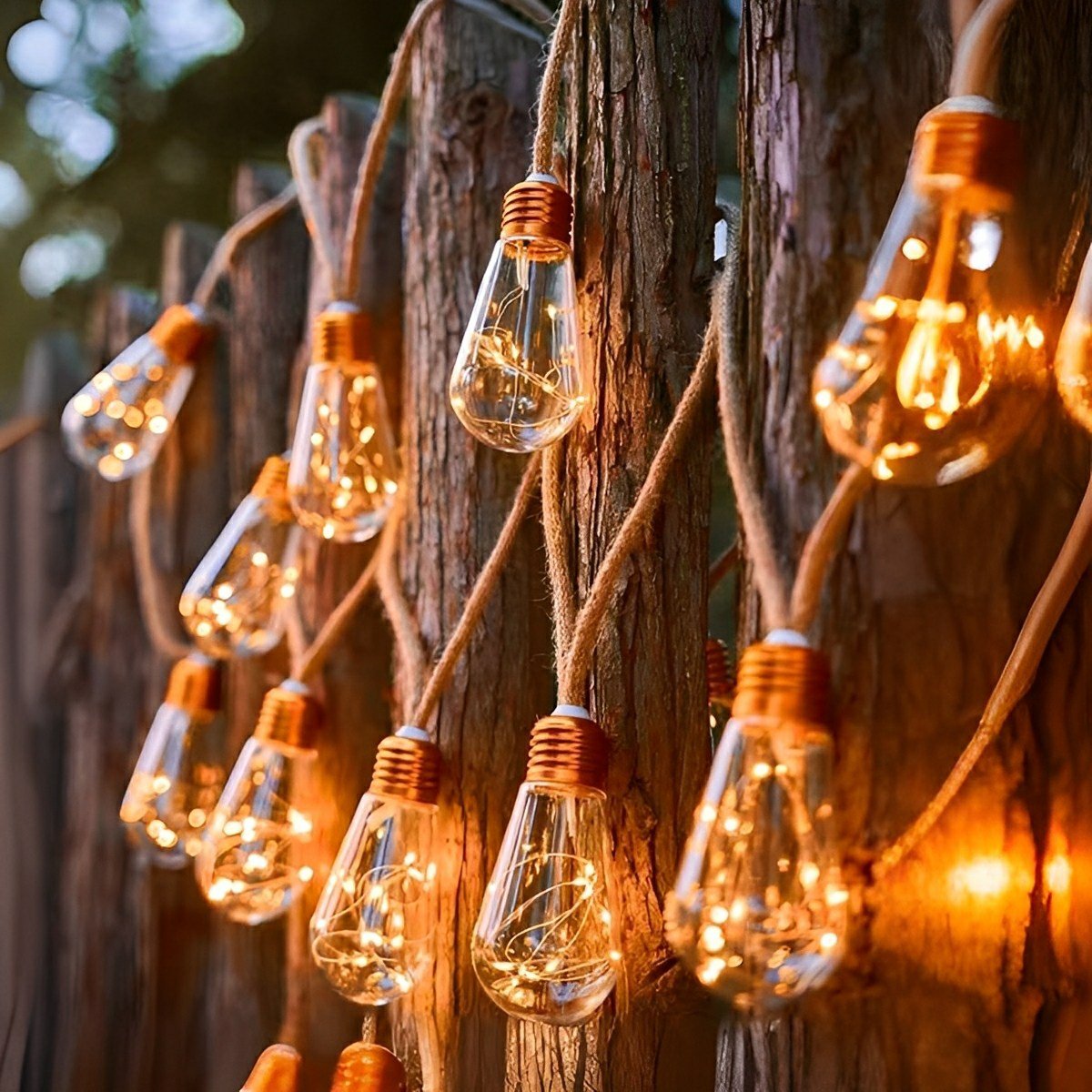Hudson & Jurgen – Outdoor String Lights | Solar-Powered LED Bulbs with Hemp Rope Design | Warm White Light for Patios and Gardens