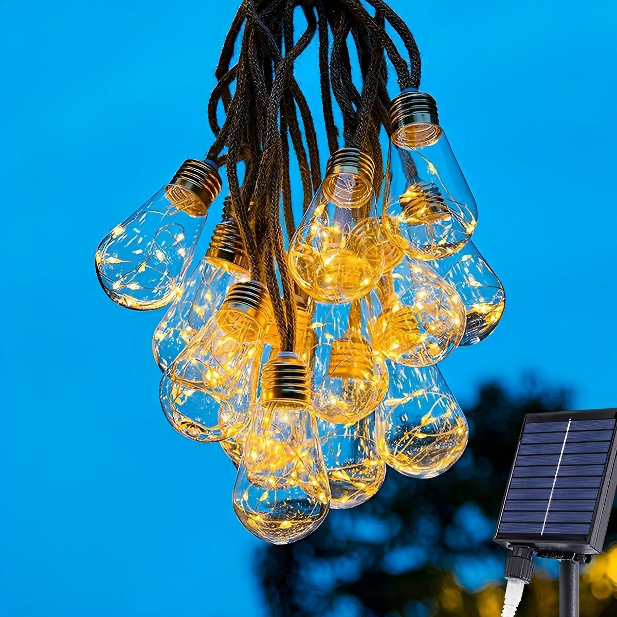 Hudson & Jurgen – Outdoor String Lights | Solar-Powered LED Bulbs with Hemp Rope Design | Warm White Light for Patios and Gardens