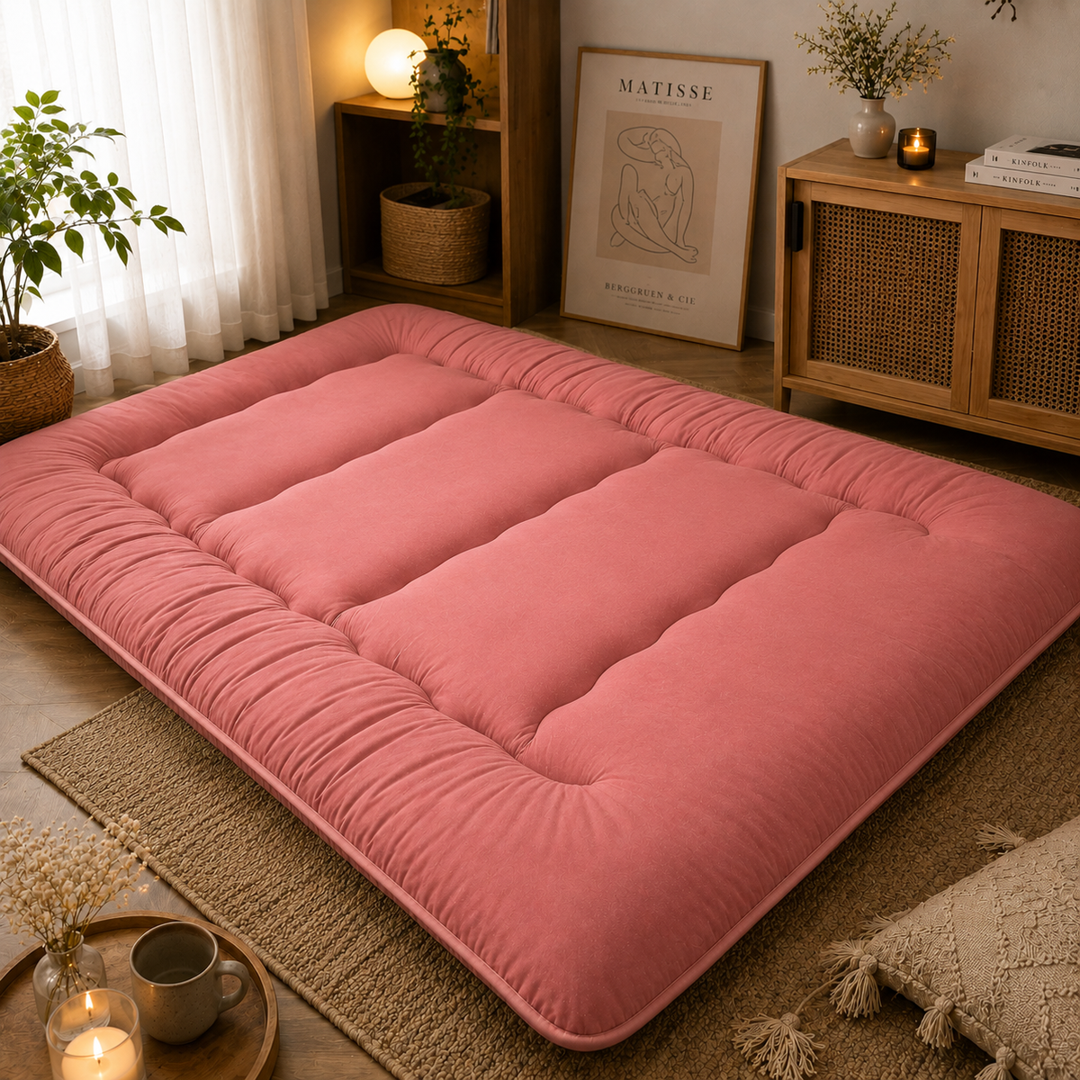 Hudson & Jurgen – Japans vloerbed, 4 Inch dik futonmatras, opvouwbare tatami-slaapmat, oprolbaar vloerbed voor volwassenen en kinderen