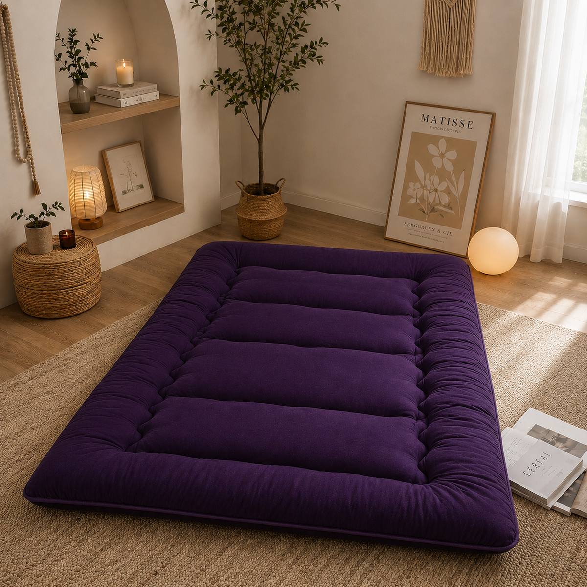 Hudson & Jurgen – Japans vloerbed, 4 Inch dik futonmatras, opvouwbare tatami-slaapmat, oprolbaar vloerbed voor volwassenen en kinderen