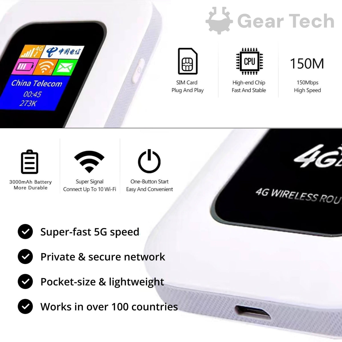 Hudson & Jurgen – Portable 5G Wi-Fi Router | High-Speed Connection with Long Battery Life | Compact Internet Access for Travel & Home Use