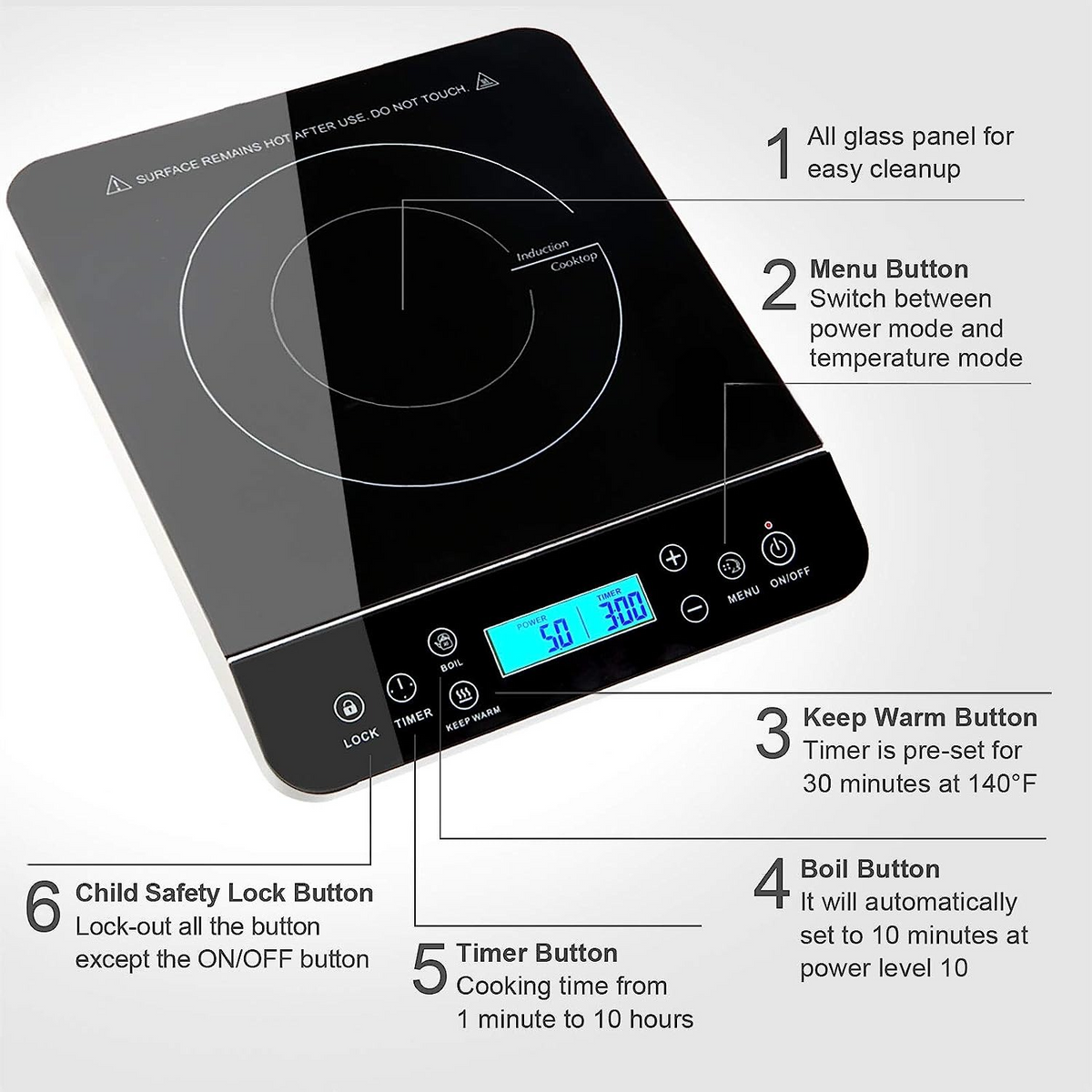Hudson & Jurgen – Portable Induction Cooktop | 1800W with Precise Temperature Control | Compact Design for Efficient Cooking