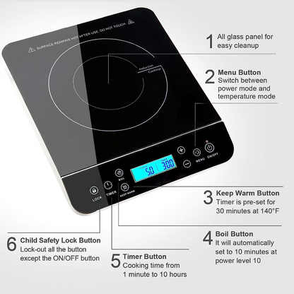 Hudson & Jurgen – Portable Induction Cooktop | 1800W with Precise Temperature Control | Compact Design for Efficient Cooking