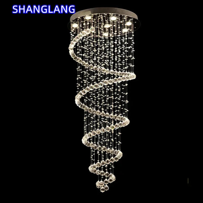 Spiral Crystal LED Ceiling Chandelier Light For Bedroom Living Room Suspension Lustre Corridor Staircase Hanging Lamp Fixture