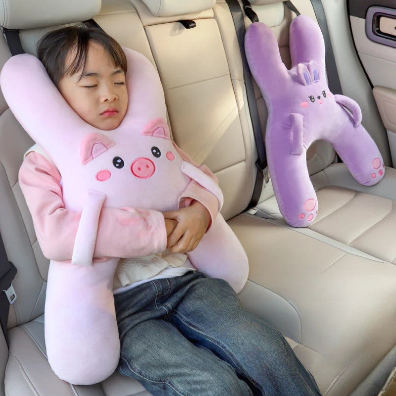 Kids Car Neck Pillow with Seat Belt Safety Sleep Aid Prevent Leaning Head Back