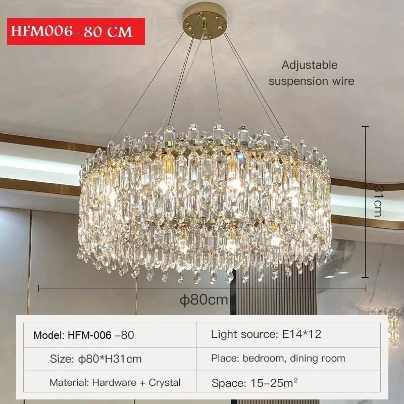 Elegant Luxury Crystal Pendant Light Modern Decorative LED Ceiling Chandeliers Home Restaurant Villa Hotel Decor Hanging Light