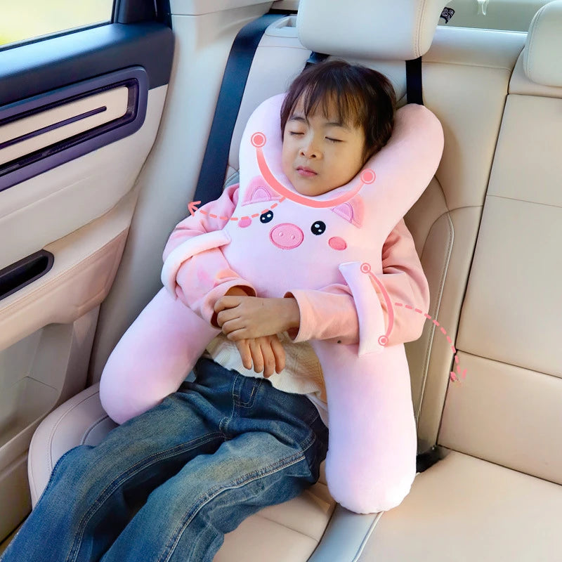 Kids Car Neck Pillow with Seat Belt Safety Sleep Aid Prevent Leaning Head Back