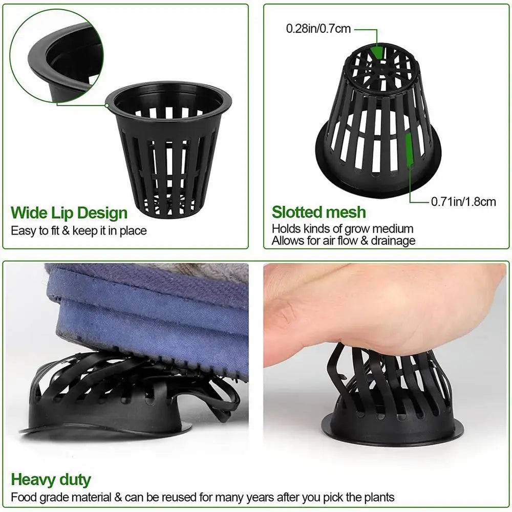 50/100pcs 2-Inch Hydroponic Net Pots – Wide Lip Slotted Mesh Baskets
