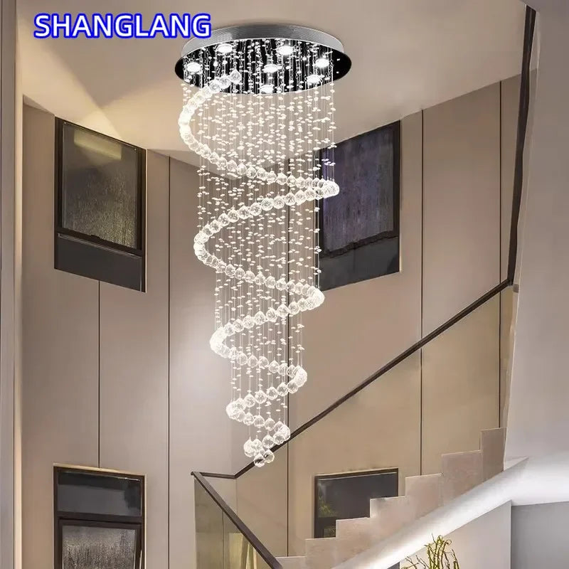 Spiral Crystal LED Ceiling Chandelier Light For Bedroom Living Room Suspension Lustre Corridor Staircase Hanging Lamp Fixture