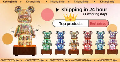 3D Fireworks Bear LED Night Light – Colorful Ambient Lamp