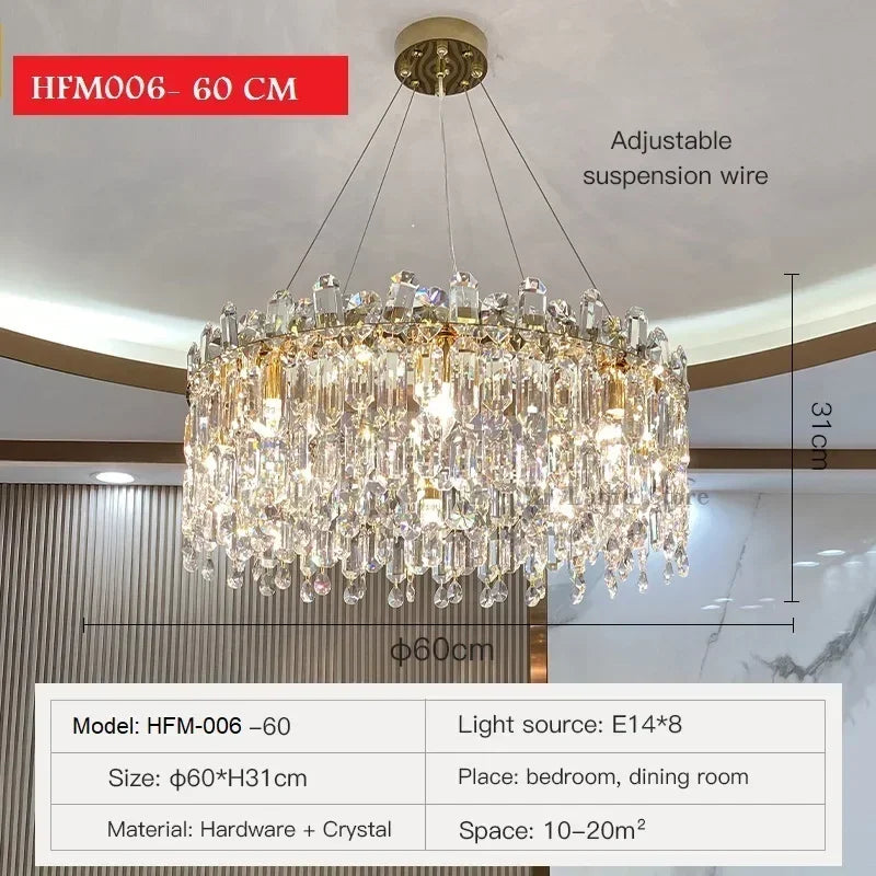 Elegant Luxury Crystal Pendant Light Modern Decorative LED Ceiling Chandeliers Home Restaurant Villa Hotel Decor Hanging Light