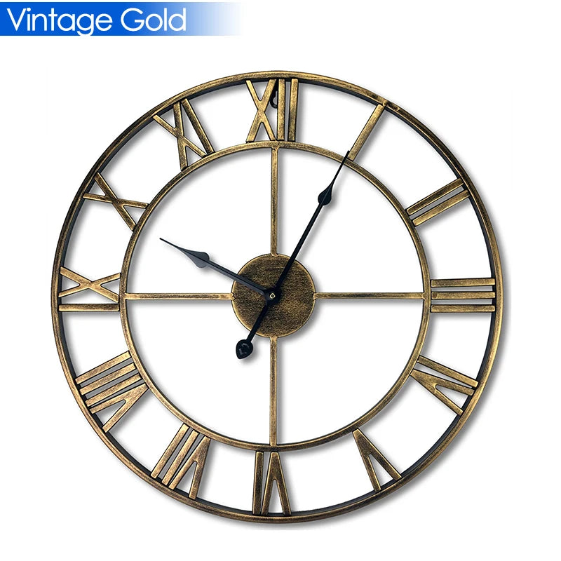 Modern 3D Large Retro Metal Wall Clock – Nordic Roman Numerals Design