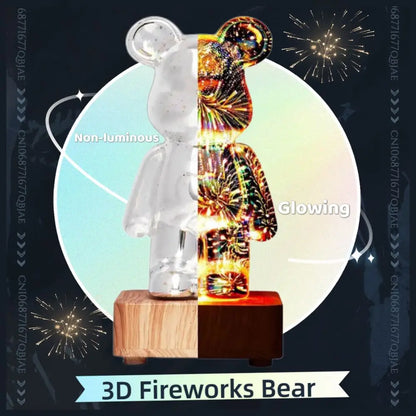 3D Fireworks Bear LED Night Light – Colorful Ambient Lamp