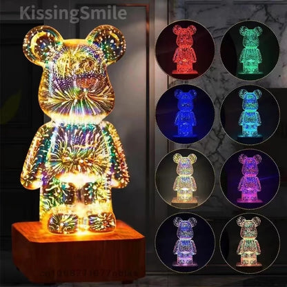 3D Fireworks Bear LED Night Light – Colorful Ambient Lamp