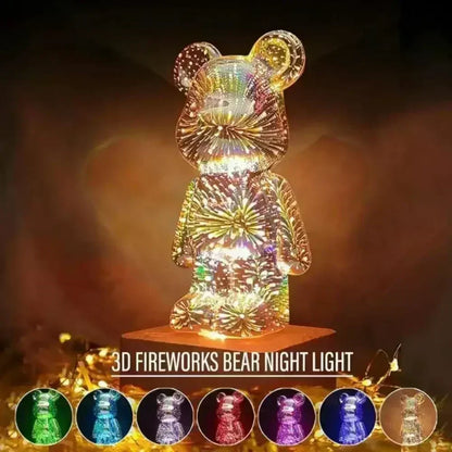 3D Fireworks Bear LED Night Light – Colorful Ambient Lamp
