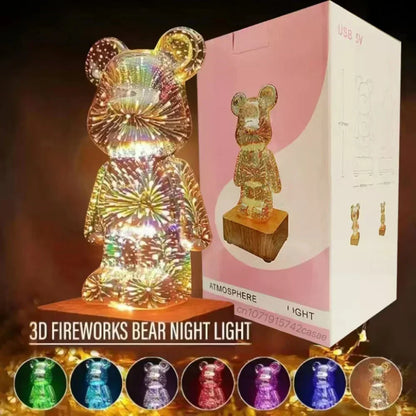 3D Fireworks Bear LED Night Light – Colorful Ambient Lamp