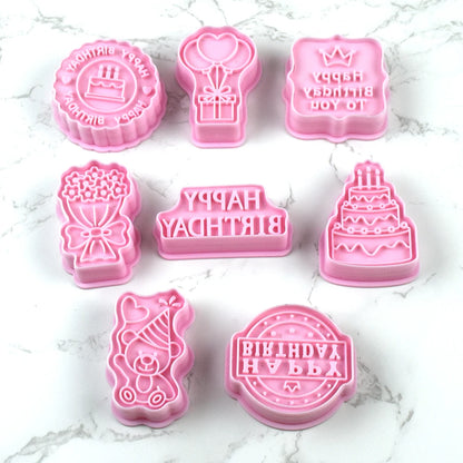 8-dele Fødselsdagskageskærer Sæt – Trykbare Tegneserie Kiksforme