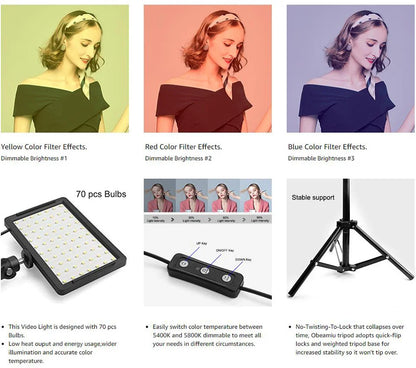 LED videolys kamera fotoudstyr – med stativ og RGB-filtre