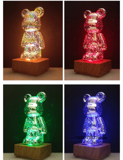 3D Fireworks Bear LED Night Light – Colorful Ambient Lamp