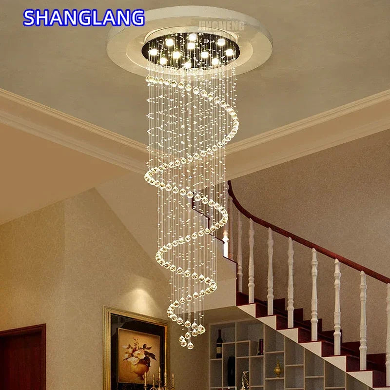 Spiral Crystal LED Ceiling Chandelier Light For Bedroom Living Room Suspension Lustre Corridor Staircase Hanging Lamp Fixture