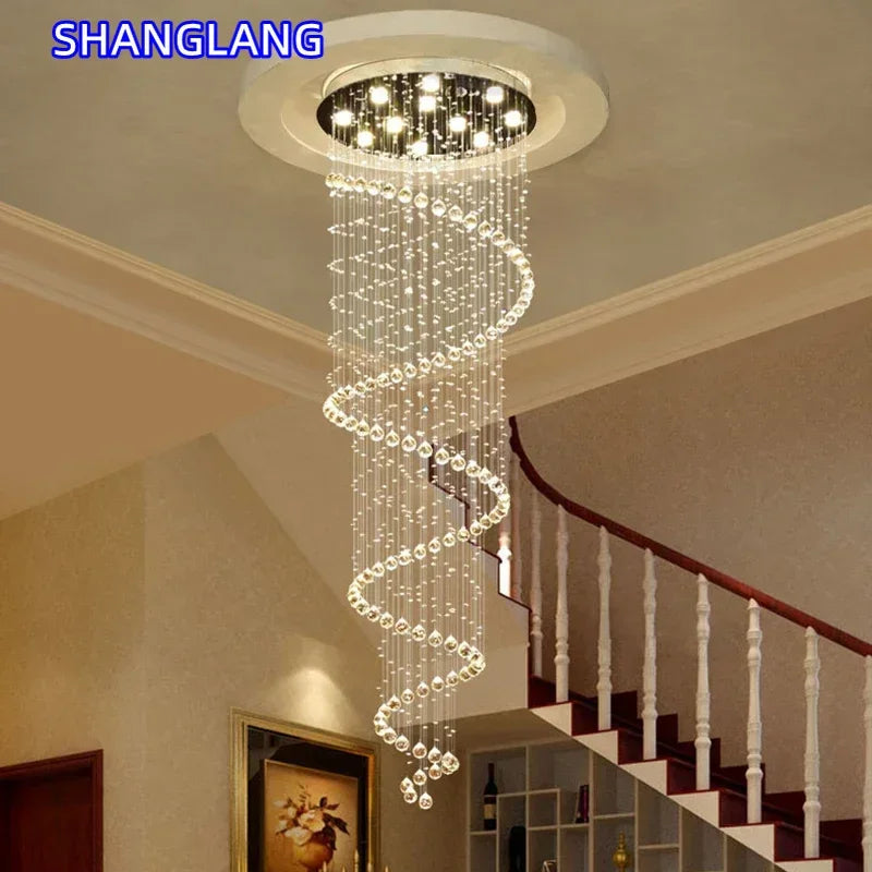 Spiral Crystal LED Ceiling Chandelier Light For Bedroom Living Room Suspension Lustre Corridor Staircase Hanging Lamp Fixture