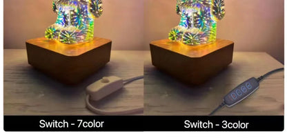 3D Fireworks Bear LED Night Light – Colorful Ambient Lamp