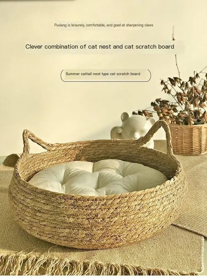 Hand-Woven Rattan Cat Nest – Cozy & Breathable for All Seasons