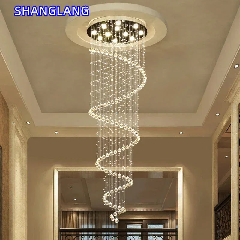 Spiral Crystal LED Ceiling Chandelier Light For Bedroom Living Room Suspension Lustre Corridor Staircase Hanging Lamp Fixture