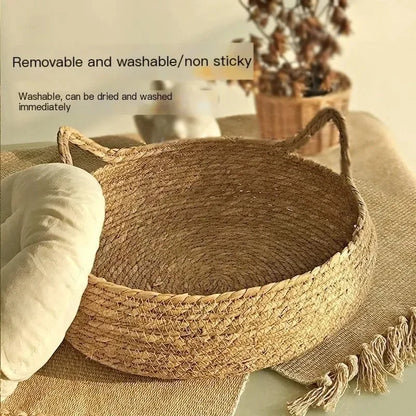 Hand-Woven Rattan Cat Nest – Cozy & Breathable for All Seasons