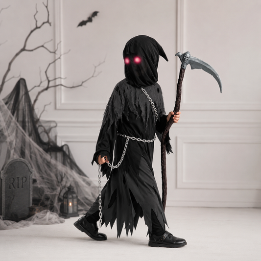 Ventayo – Gruselige Kostümkollektion | Kapuzengewand-Set als Sensenmann mit leuchtenden Augen | Perfekt für Halloween-Spaß