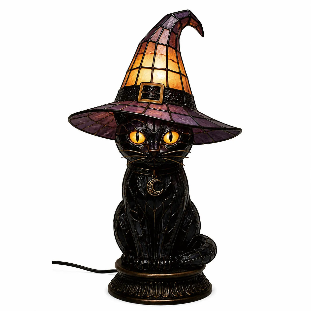 Ventayo – Vintage-natlampe med kat i Tiffany-stil