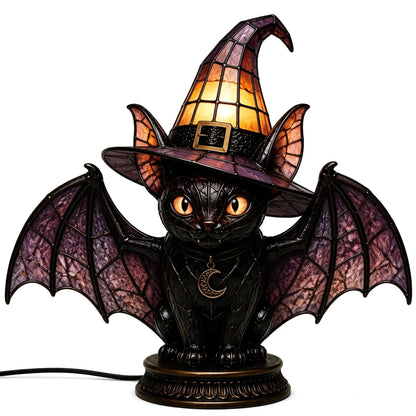 Ventayo – Vintage-natlampe med kat i Tiffany-stil