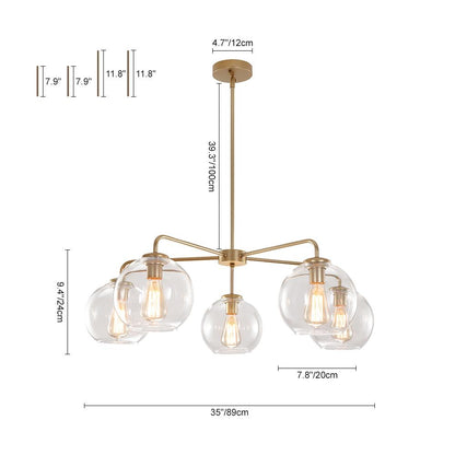 Modern 5-Light Hand Blown Glass Globe Chandelier