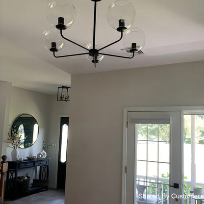 Modern 5-Light Hand Blown Glass Globe Chandelier