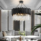 Circular Clear Crystal Metal Black Modern Chandelier Pendant Lamp