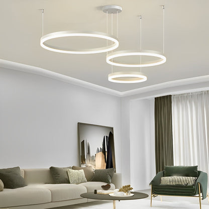 Circular Metal Rings Creative LED 3-Step Dimming White Modern Pendant Lights