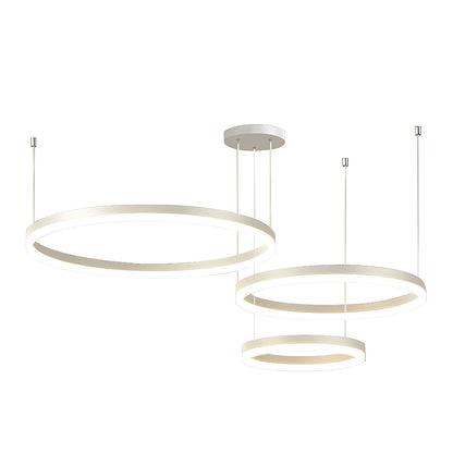 Circular Metal Rings Creative LED 3-Step Dimming White Modern Pendant Lights