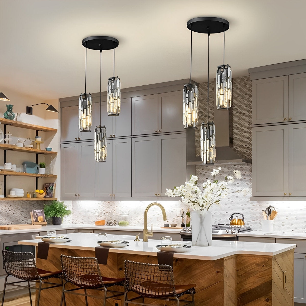Creative Iron Crystal Glass Industrial Chandelier Pendant Lights Ceiling Lamp