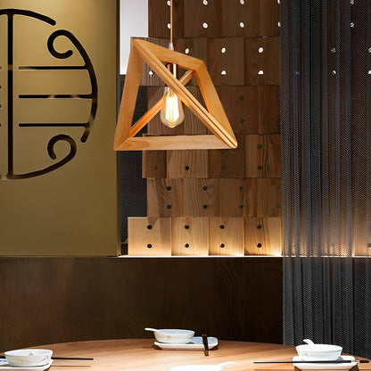 Creative Wood Frame Geometric Minimalist Chandelier Ceiling Pendant Lamp