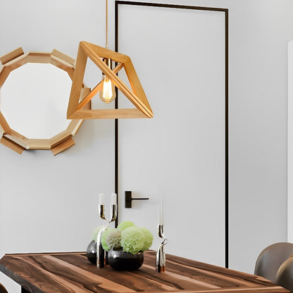 Creative Wood Frame Geometric Minimalist Chandelier Ceiling Pendant Lamp