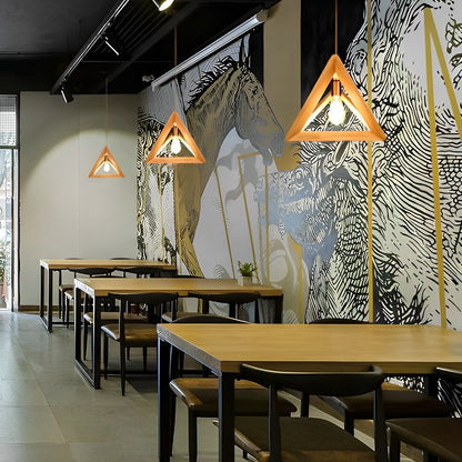 Creative Wood Frame Geometric Minimalist Chandelier Ceiling Pendant Lamp