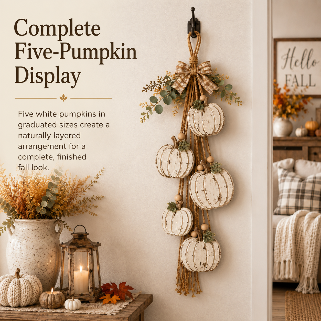 Ventayo – Rustic White Pumpkin Hanging Swag